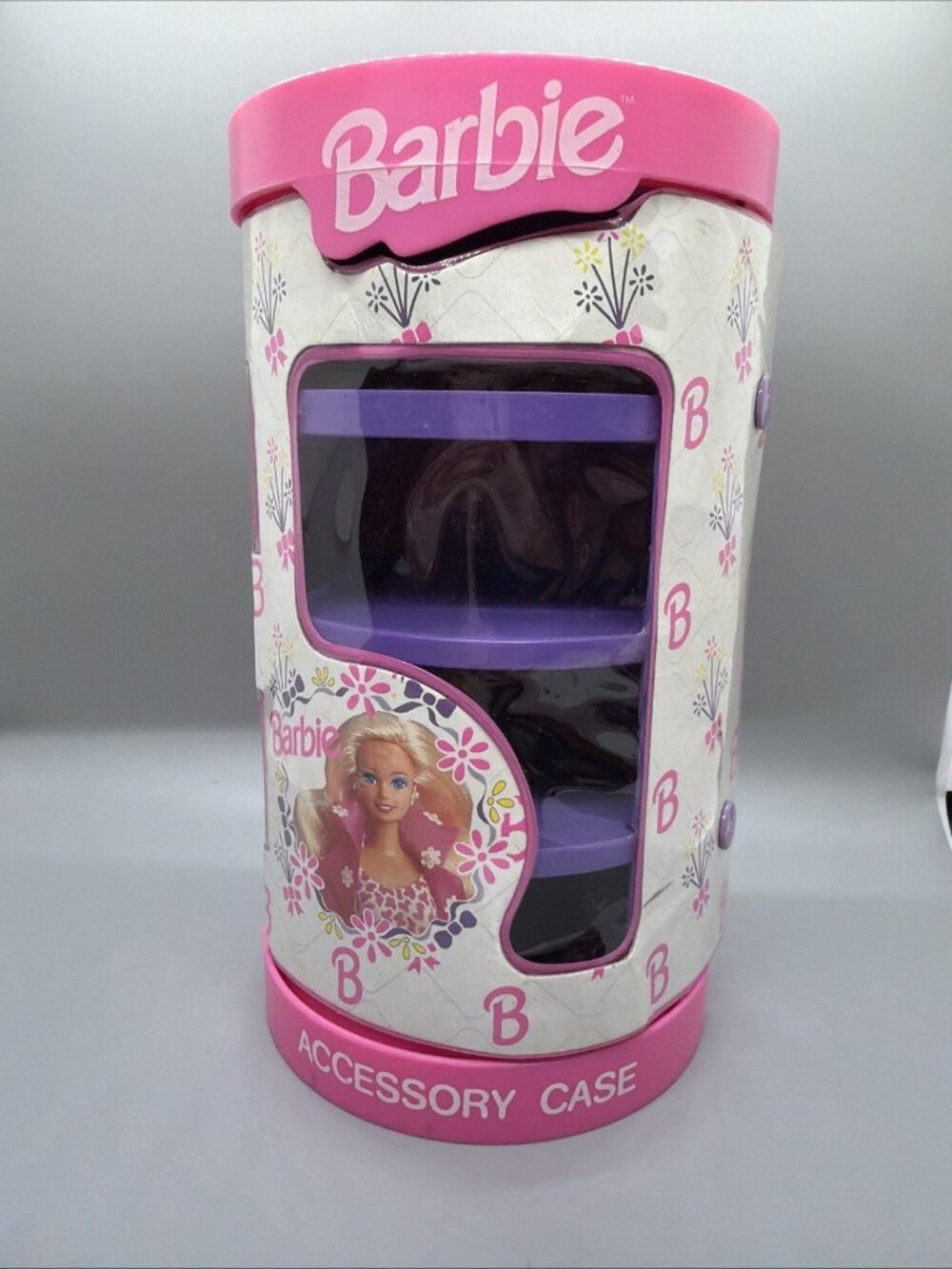 Barbie Accessory Case Vintage 1992 Cylinder Drawers Pink Purple